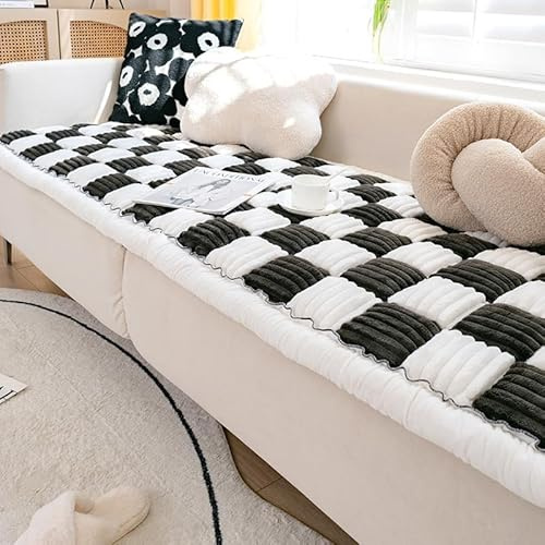 Generisch Funny Fuzzy Couch Cover, Garden Chic Baumwoll-Couchbezug, rutschfest und Verschleißfest Sofabezug, Kratzfest Möbelschutz, Large Plaid Square Pet Mat Bed