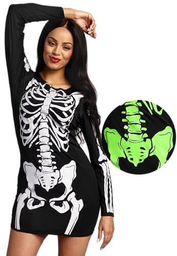 Spooktacular Creations Frauen schwarzes Skelett im dunklen Kleid Kostüm für Adult Halloween Dress Up Party Cosplay