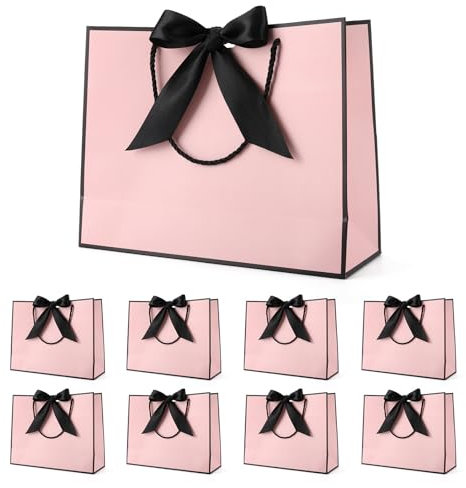 Geschenktüte mit Schleife,Geschenktüte Rosa mit Henkel,Rosa Papiertüten für Geburtstag,Hochzeit,Weihnachten,32 x 25 x 10cm, (8 Stück)