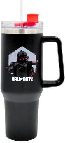 HOX Call of Duty Gobelet isotherme en acier inoxydable de 1200 ml avec paille et poignée pour eau, thé glacé, café ou smoothie