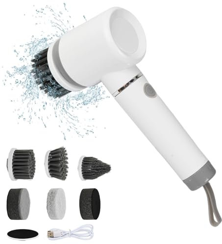 Vesaneae Spazzola Elettrica per Pulizia, Rotante Ricaricabile Spin Scrubber Senza Fili con 6 Testine Sostituibili e 2 Velocità, per Cucina, Bagno, Lavelli, Piastrelle, finestre e Auto