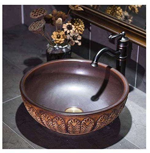 Mueble de tocador con Lavabo, Lavabo de baño, Lavabo sobre encimera, Lavabo Superior, Lavabo artístico de cerámica, Lavabo de Porcelana Antigua de 15 Pulgadas para Lavabo del Hotel