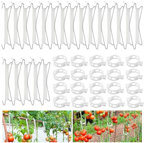 RCYHCY Tomatenhaken mit Schnur, 18 Stück Tomatenhaken mit 18 Pflanzenschnalle und 15m Seil, Tomatenstützhaken Pflanzen, Tomate Pflanzenstütze, für Hängende Tomaten und Gurken