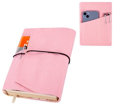 Couverture de livre en toile, couverture rigide, réglable, avec poches pour stylo, couverture de livre souple, lavable, pour livre de broché roman, cadeau pour les amateurs de livres