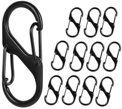 12 Stück Metall Doppelkarabiner, Dauerhaft S Karabiner Schwarz, S Ring Verschlusskarabiner, Klein Robust Schlüssel Karabiner, Mini Karabinerhaken Widerstehen Rost, Klein Doppelcliphaken für Camping