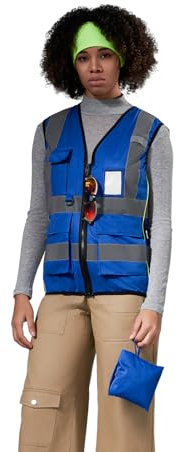 AYKRM Arbeitsweste Warnweste Damen mit Reißverschluss und Taschen, Warnschutz Laufweste Reflektierende Hohe Sichtbarkeit Fahrradweste, L, Blau