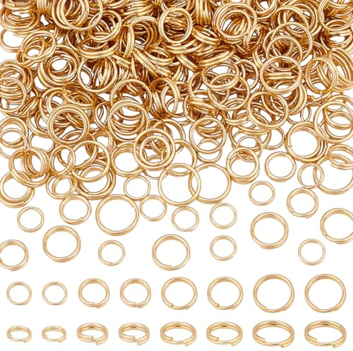 UNICRAFTALE 320 Stück 4 Größen 18 Karat Vergoldet Doppelschlaufen Biegeringe Edelstahl Geteilte Biegeringe Mini Schlüsselringe Kleine Metallringe Verbindungsstücke Für Schlüsselanhänger Schmuck