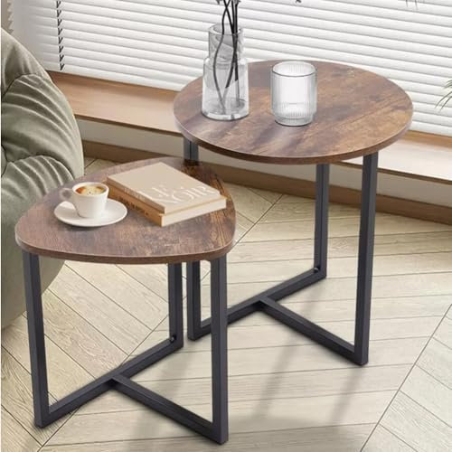 Shally Dogan Set 2 Tavolini ad Incastro Stile Industrial per Soggiorno con Piano in Legno e Struttura in Metallo, Tavolino da Caffè, Salotto, Chiusura Salvaspazio, Tavoli Impilabili
