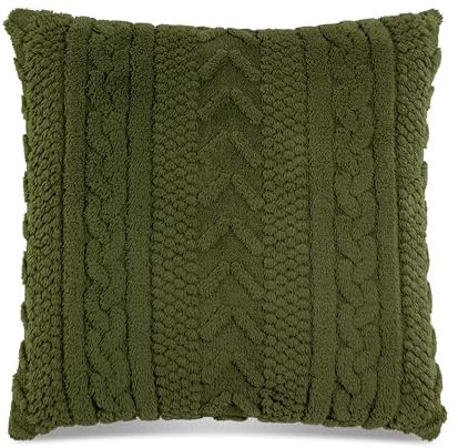 Quantum Interior by Maxland Weiches Fellkissen mit 3D-Zopfmuster, ca. 50 x 50 cm, Fellimitat, Beige (Oliv)