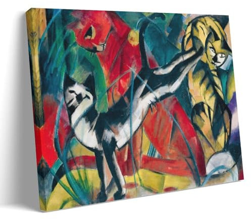 YYUEQIL Poster mit drei Katzen von Franz Marc, Expressionismus, Wandkunst, Schlafzimmer, Heimdekoration, hängendes Bild, Leinwand, Gemälde, Rahmen, 40 x 60 cm