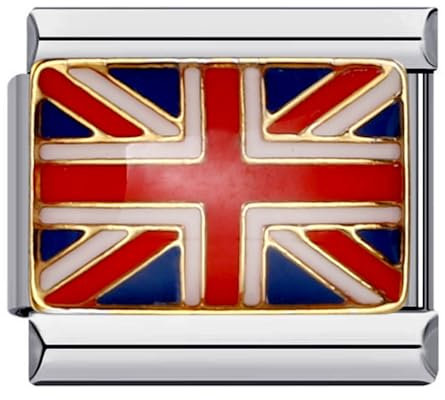 United Kingdom Union Jack GB Great Britain UK British Country Flag Charm Silver Italian 9mm Link Stainless Steel Bracelet Charm Compatible With Nomination 9mm Bracelet