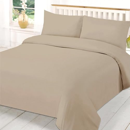 EverSoft Bedding 2-Piece 100% Egyptian Cotton Single Size Duvet Cover Set with 1 Pillowcase, 400 Thread Count, Beige, Solid