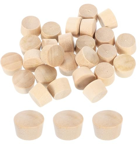 sourcing map 36Pcs Wood Button Plugs, 12mm/0.47 Flat Head Hardwood Screw Hole Plug Wooden Caps Buttons Wood Plug for Furniture Woodworking Craft Decor (13.5mm x 12mm)