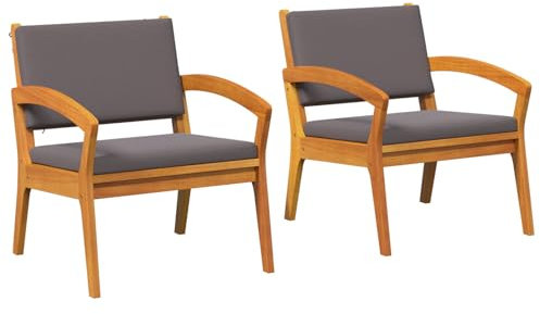 vidaXL Gartenstuhl mit Kissen 2 pcs Öl-Natur Massivholz Akazie, Garten und Terrasse, Moderne Sitzmöbel, Deko für den Außenbereich, Lounge-Set zum Entspannen