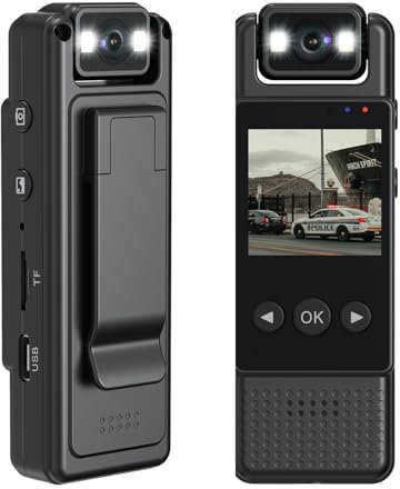 Jiyibidi Kleine Körperkamera,1080P Tragbare Mini Kamera Mini Überwachungskamera mit 180° drehbarem Objektiv/6 Stunden Videoaufnahme,Sicherheitskamera Körper Kamera für Draußen,Reiten,Vortrag