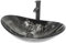 ZealWe Waschbecken Glas Aufsatzwaschbecken, Oval Waschtisch 53x35x16cm, Modernes Waschschale Handwaschbecken mit Wasserhahn & Ablaufgarnitur, Waschplatz für Badezimmer, Gäste WC & Küche, Tintenblau