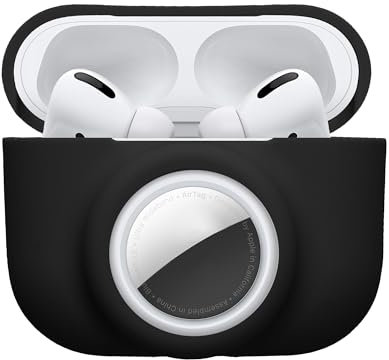 kwmobile Custodia 2 in 1 compatibile con Apple Airpods Pro (1.Gen) e AirTag - Cover Cuffie Bluetooth - Protezione in Silicone con Moschettone - nero