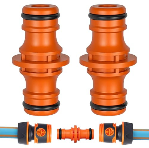 2 Pièces Double Connecteur de Tuyaux Mâles,Raccords pour Tuyau d'arrosage 1/2,Double Mâle Connecteur Accoupleur,pour Rejoignez Le Tube de Tuyaux de Jardin (2 x Orange)