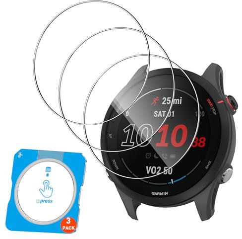 QULLOO 3 Pezzi Vetro Temperato Pellicola Protettiva per Garmin Forerunner 255/255 Music Con telaio di posizionamento, 2.5D Schermo Pellicola, Trasparente Senza Bolle Protezione Film