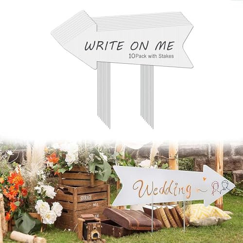 Lot de 10 panneaux de chantier flèches avec pieux - Panneau de mariage - Flèche vide - Panneau de cour - Panneaux avec pieux - Pour fête d'anniversaire, cérémonie, mariage (43 x 15,2 cm)