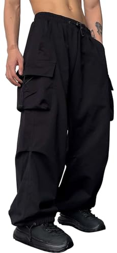 PADOLA Pantalon Baggy Homme Cargo Séchage Rapide Pantalons de Travail avec Multipoches Taille Haut Elastique Décontracté Pantalon Jogging Chino Large Pantalons Yoga Cordon de Serrage (0 Noir, M)