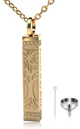 GBAFGLC Tree of Life Urn Necklace for Ashes Cylinder Bar Cremation Jewelry Urn Pendant Memorial Necklace Keepsake Jewellery for Women Men - Forever in my heart (Gold-Forever)