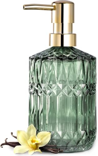 Seifenspender mit Edelstahlpumpe, 390 ml Glasseifenspender, Hand- und Spülseifenspender für Küche und Bad, nachfüllbare Glasflasche mit Pumpe für Handseife, Lotion, Duschgel (Grün)