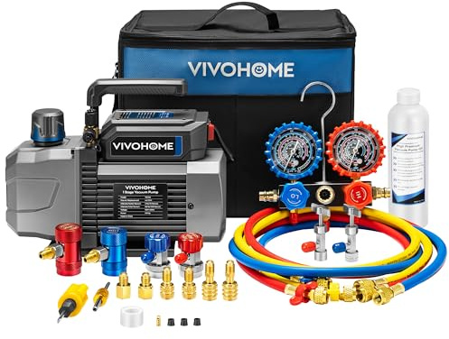 VIVOHOME Pompa a vuoto 1/3 HP 4,5CFM e kit manometro collettore AC