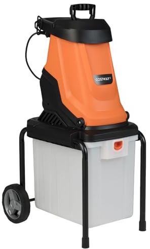 FANTASK Elektro Gartenhäcksler, 2800 W-56 x 44 x 94 cm, Häcksler Garten mit Rädern, 50 L Fangbox, Schnittstärke 45mm, kabelgebunden, Elektrischer Walzenhäcksler für Gartenreinigung (Orange)