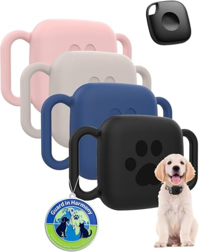 (4 Pack) Protective Case for life360 tile SmartTag,Powfix Soft Silicone for Dog & Cat Collars,Water-Resistant & Anti-Scratch Tracker Cover,for Pet Collars, Bags & Luggage,Black, Off-White, Rose, Blue