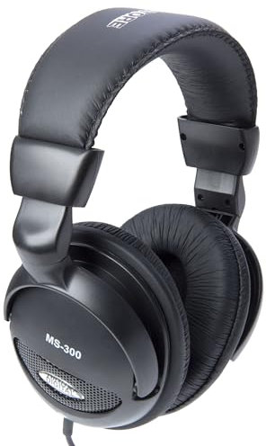 MUSIC STORE dynamischer Kopfhörer, HiFI Kopfhörer schwarz mit gepolsterten Stirnband, 32 Ohm, Lautstärkeregler, 3,5 mm Klinkenanschluss, Adapter