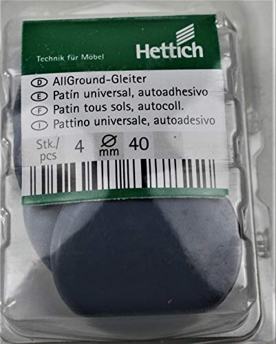 4 Stück Teflon-Möbelgleiter für den Innenbereich zum Kleben, rund ø=40mm, 6mm stark, PTFE mit 2mm Gummipuffer, graublau, extra strapazierfähige Ausführung, Hersteller Hettich, Artikel-Nr. 89782