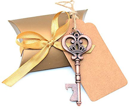 BITEYI Clave Abrebotellas,Vintage Skeleton Claves con Caja de dulces y Tarjeta,Recuerdos de Bodas y Fiestas30 piezas (Bronce 1)