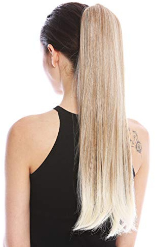 WIG ME UP - YZF-1094S-27T613 Haarteil Zopf Pferdeschwanz Steckkamm und Band/Bändchen 63 cm lang glatt Blond Mix