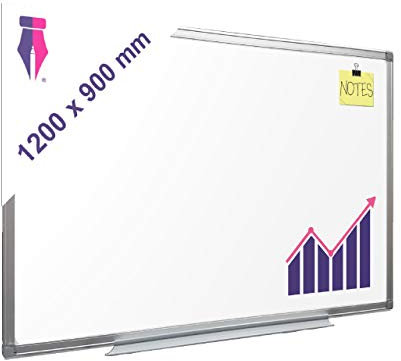 Indigo® Magnetic Whiteboard Drywipe – 1200x900mm, Wall-Mounted with Pen Tray & Aluminium Frame – Reusable White Board for Office, School, Home Or Classroom Use