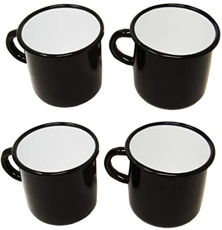 Set di 4 Tazze in Metallo smaltato - Nero et Bianco - 400 ml