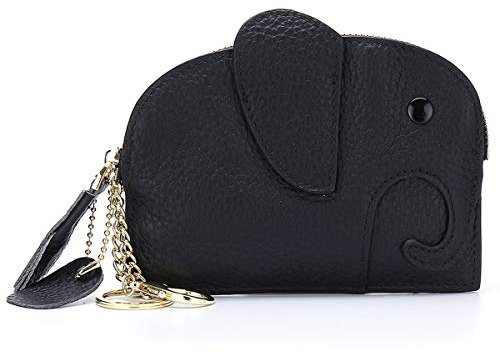 Aileder Leder-Schlüsselanhänger Geldbörse Designer Elefant Münzen Geldbörse Schlüsselkarten-Etui mit Schlüsselring für Frauen Damen Mädchen,Schwarz