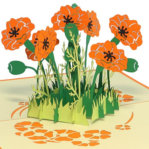 LINPOPUP® Pop-Up Karte Blume - Mohn - Geburtstagskarte - 3D Blumenkarte für Frau, Mutter, Freundin als Geburtstagskarte, Gute Besserung, Muttertagskarte, Danke, Viel Glück, Mohn Blume, N354