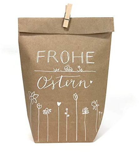Eine der Guten Ostertüten, Geschenktüten Set - Frohe Ostern - mit 24 gestempelten Kraftpapiertüten & Mini-Holzklämmerchen, Osternest Alternative für Ostergrüße, Mitgebsel & Giveaways, 14 cm x 22cm