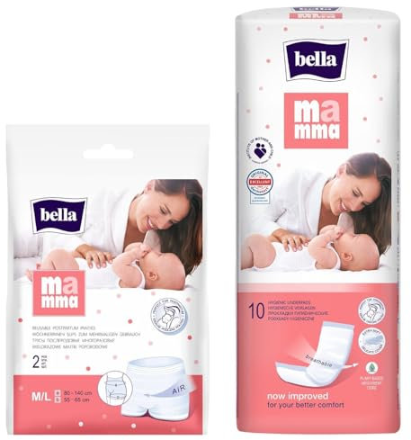 bella Mamma Wöchnerinnen (Gr. M/L, 6 Slips & 60 Stk. Vliesvorlagen), Wochenbett Binden im Set mit Einmalunterhosen