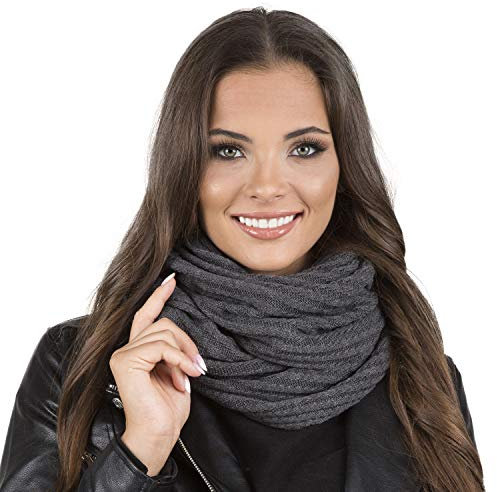 VIVISENCE Damen Winter Loop Schal Aus Modischer Gemütlich Wärmendem Garn Doppelt Um Den Hals Tragbar Wintertage Frauen Elegante Und Sportliche Outfits Winter Herbst Modell, Dunkelgrau,Einheitsgröße