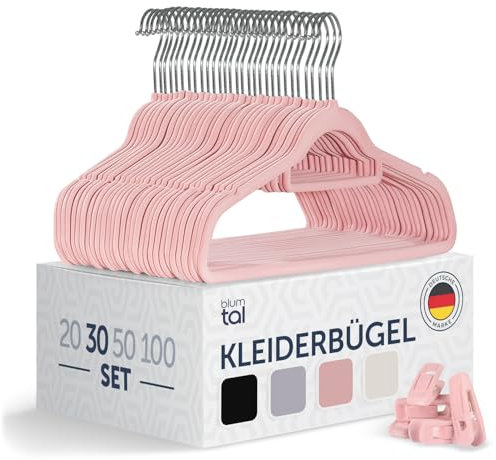 Blumtal Kleiderbügel 30 Stück - Kleiderbügel Samt 360° drehbar und belastbar - Kleiderbügel platzsparend und rutschfest - Kleiderbügel Rosa mit Samtbezug - Samtbügel - Kleiderbügel Samt Rosa - Bügel