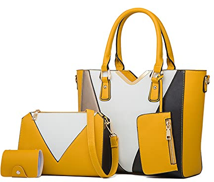 NICOLE & DORIS Handtaschen Damen Groß Frauen Tasche Elegante Schultertaschen V-förmiger Farbblock Tote Bag 4-teiliges Set
