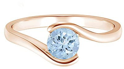Lünetten-Set 0.50 Ctw Runde Blauer Aquamarin Edelstein 925 Sterling Silber Bypass Ring (Rosévergoldetes Silber, 26.5)