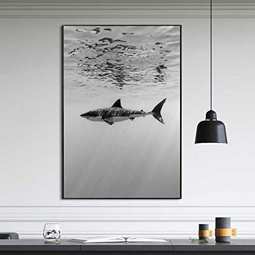 Yinaa Requin-baleine moderne peintures sur toile noir et blanc animaux affiches et impressions photo murale pour salon décor à la maison 70x100cmx1pcs sans cadre