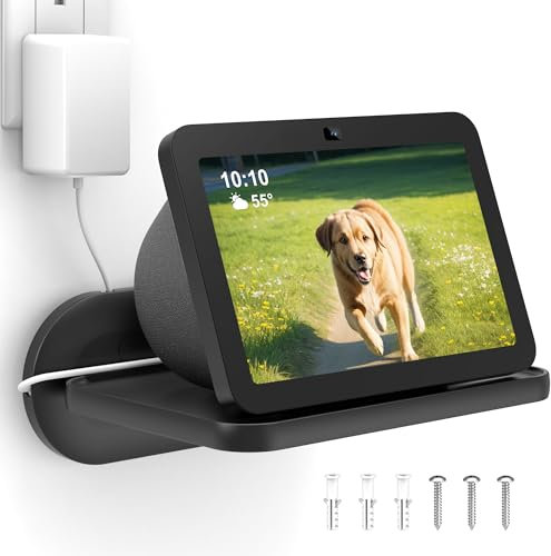 HomeMount Wandhalterung für Nest Hub Max/Echo Show 8 - Lautsprecher Regal, Kompatibel mit Smart Home Geräten, Robuste Wandregal für Lautsprecherzubehör (Schwarz)