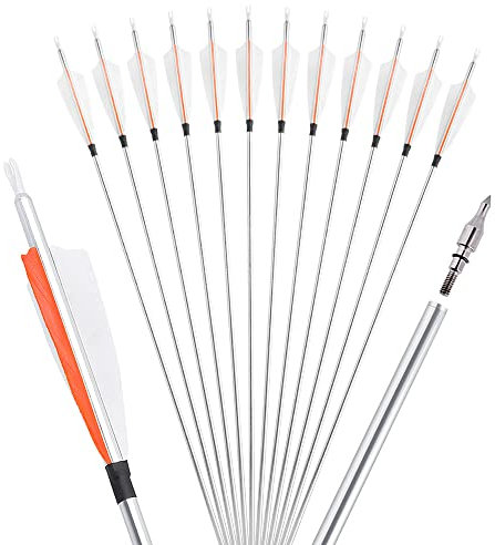 ZSHJGJR 32 Zoll Aluminiumpfeil mit 4 Shield True Feather, 12/6 pcs Aluminium Pfeile Spine 500 für Bogen, Traditionellen Bogen, Recurvebogen und Langbogen (12 Pfeil)