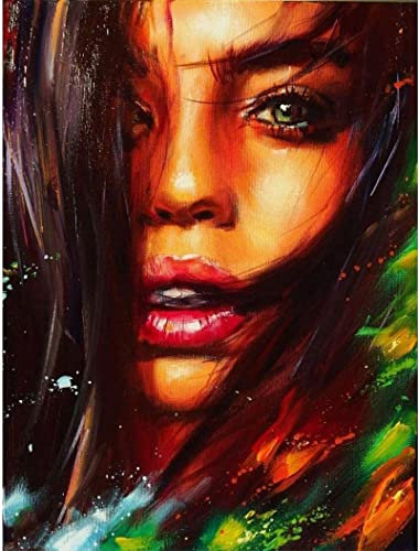 YUNLINZI Peinture à l'huile par Numéro Adulte Beau visage de femme DIY Peinture par Numéro Enfant Seniors Jouets de peinture cadeaux Cadeau Décoration de Maison 40x50cm -avec cadre
