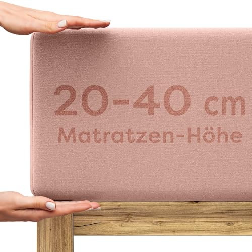 Wolkenfeld Boxspringbett Spannbettlaken 200x220 bis 220x240cm - bis 40cm Matratzenhöhe - Premium Baumwoll Bettlaken 200x220 I 200x240 I 220x240 für Boxspring- und Wasserbetten - Rosa