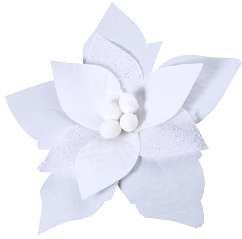 24 Stück Künstlicher Weihnachtsstern Blumen Weihnachtsstern Glitzer Weihnachtsblumen Ornamente Faux Weihnachtsblumen 3 Größe für Weihnachtsbaum Kranz Hochzeit Neujahr Haus Deko (Weiß)